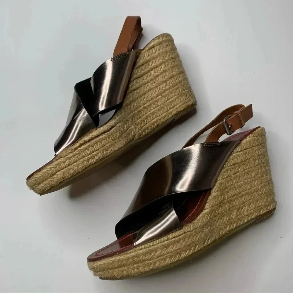 Boden Platinum Espadrille Wedge Sandals Size 40